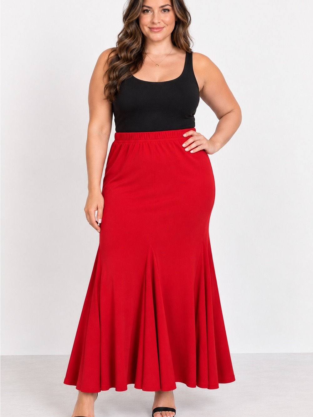 Source Unknown Red Plus Size Maxi Skirt with Flared Panels